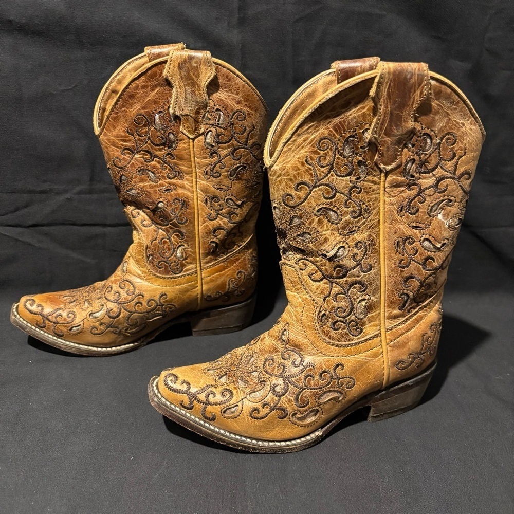 Jar Boots Made in Mexico Tan Leather Cut-Out/Embroidery Snip Toe MX sz 18 /USA 9